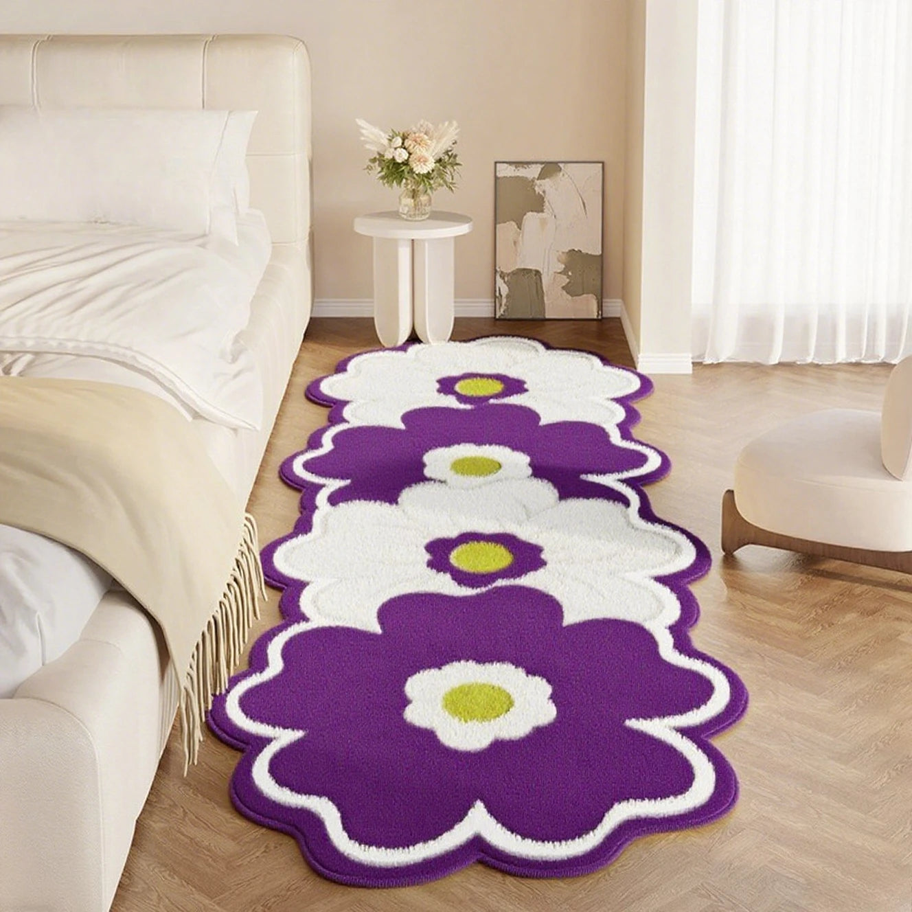 Flower Pattern Bedroom Decor Pink Carpet Thick Plush Bedside Floor Mat Irregular Shapes Carpets for Living Room Fluffy Soft Rug