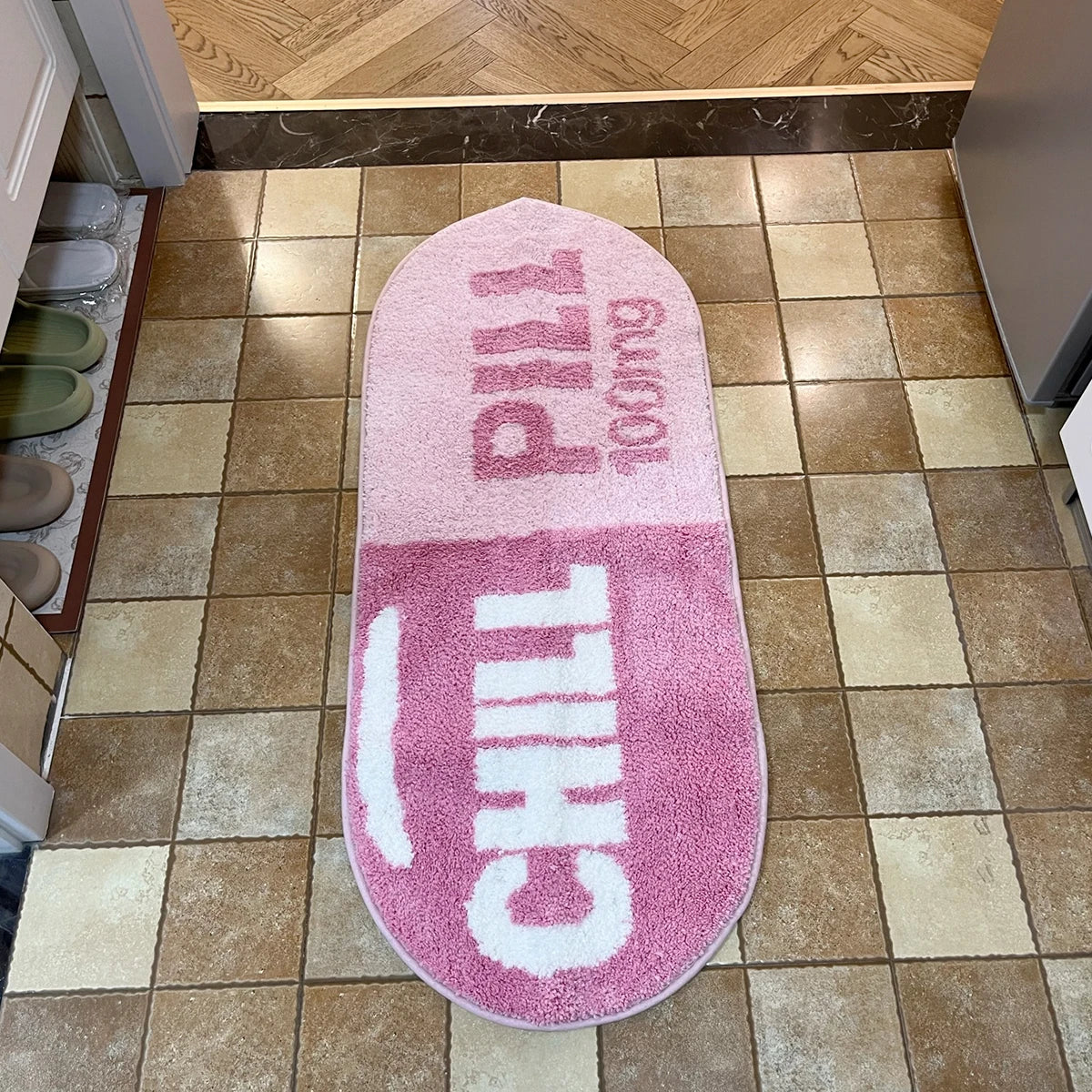 Chill Pill Custom Rug Oval Tufted Rug Bath Mat Door Floor Mat Pink Home Decor Carpet Camping Mat Waterproof Anti-Slip