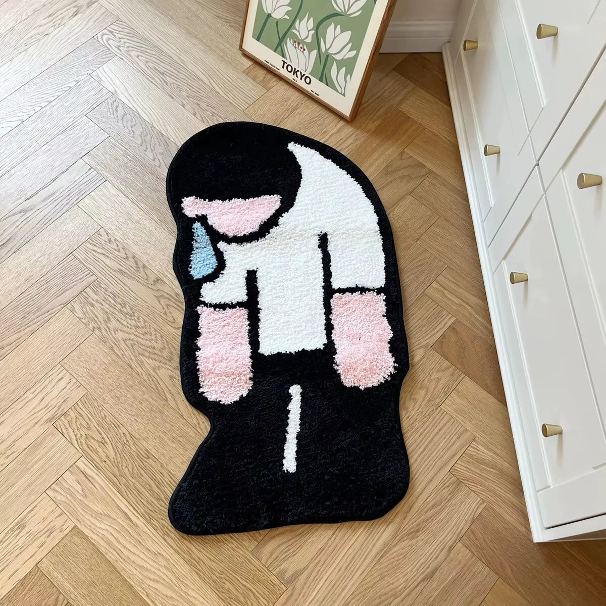 Tufting Sadness Man Rug Doormat Floor anti Slip Pad Bathroom Soft Plushy Rug Bedroom Bedside Carpet Funny Home Room Decor