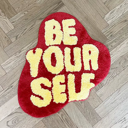 Be Your Self Shape Tufted Rug Room Anti-Slip Trippy Bedroom Handmade Flocking Rug Carpet Living Room Entrance Rug Home Decor