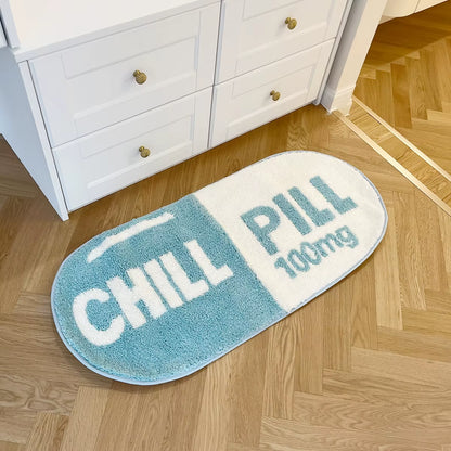 Ultra Soft Tufted Chill Pill Rug Cute Bathroom Mat Blue Game Accent Carpet for Living Room Nonslip Fun Decorative Area Rug