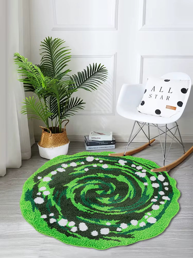 America Anime Green Portal Tufted Rug for Living Room Kid' Room Classic Cartoon round Soft Fluffy Area Rug Bath Mat Home Decor