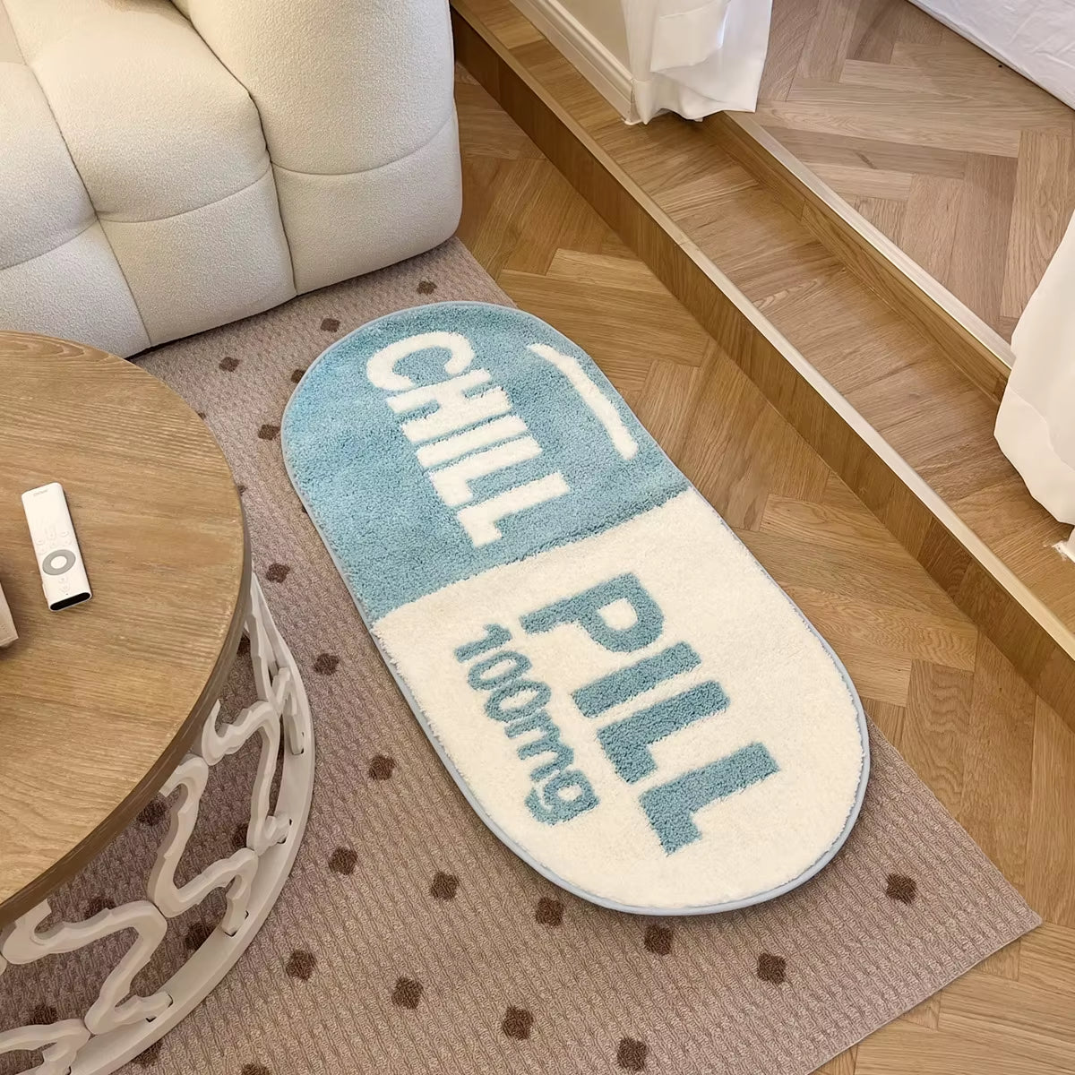 Ultra Soft Tufted Chill Pill Rug Cute Bathroom Mat Blue Game Accent Carpet for Living Room Nonslip Fun Decorative Area Rug
