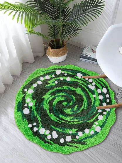 America Anime Green Portal Tufted Rug for Living Room Kid' Room Classic Cartoon round Soft Fluffy Area Rug Bath Mat Home Decor