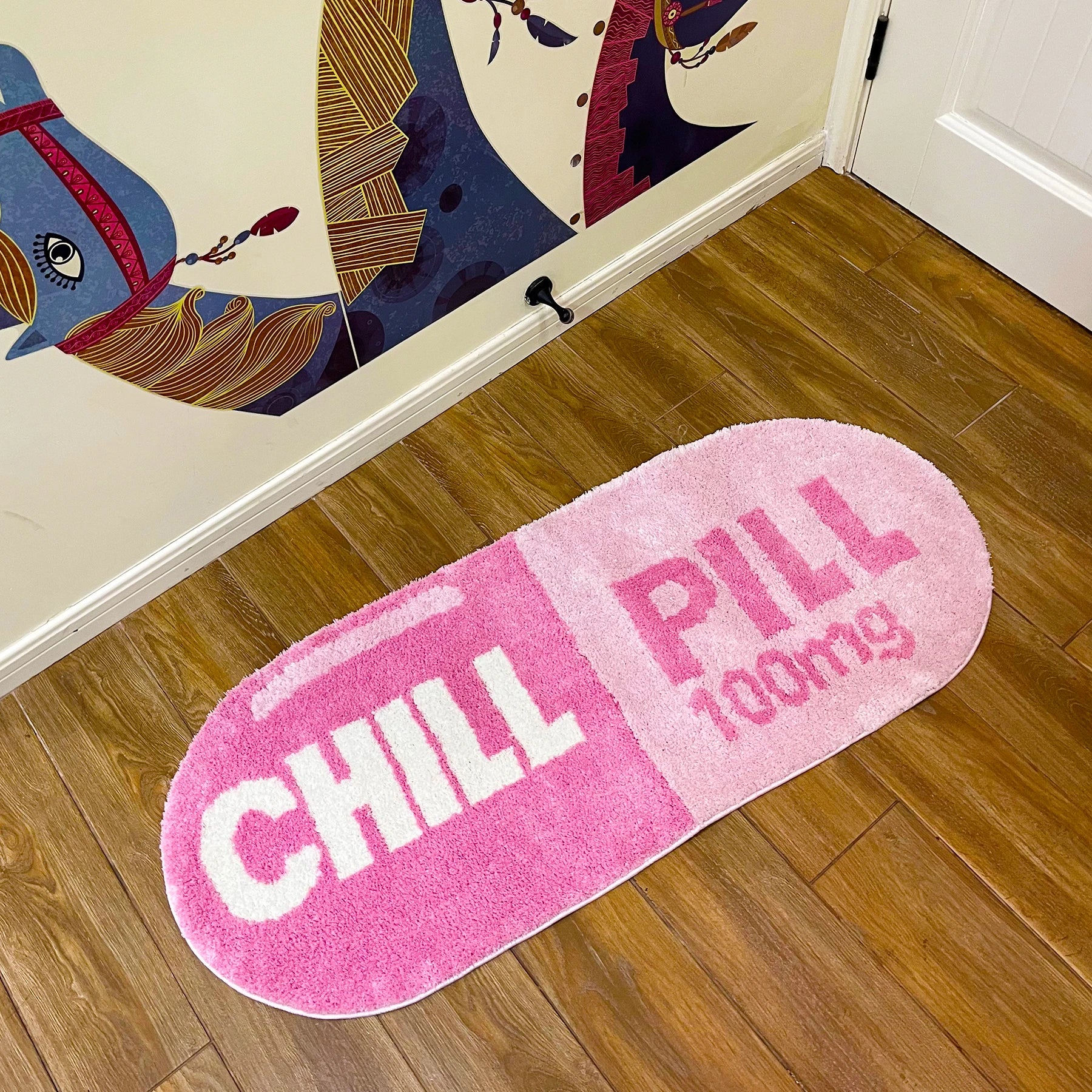 Chill Pill Custom Rug Oval Tufted Rug Bath Mat Door Floor Mat Pink Home Decor Carpet Camping Mat Waterproof Anti-Slip