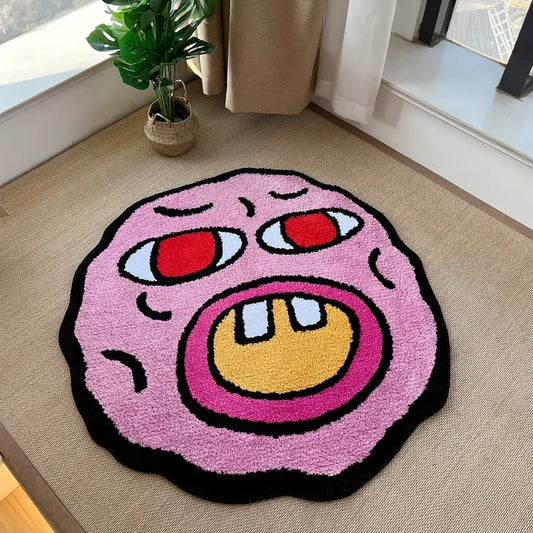 VIKAMA 1 PC Cherry Bomb Color Floor Mat Handmade Face Design, Soft Cute Bedroom Sofa Indoor Rug, Playful Home Decor