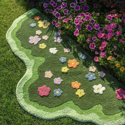 Floral Tufted Carpet Garden Green Style Carpet Soft Pile Sofa Rug Anti-slip Indoor Floor Footer Bedroom Bedside Footer