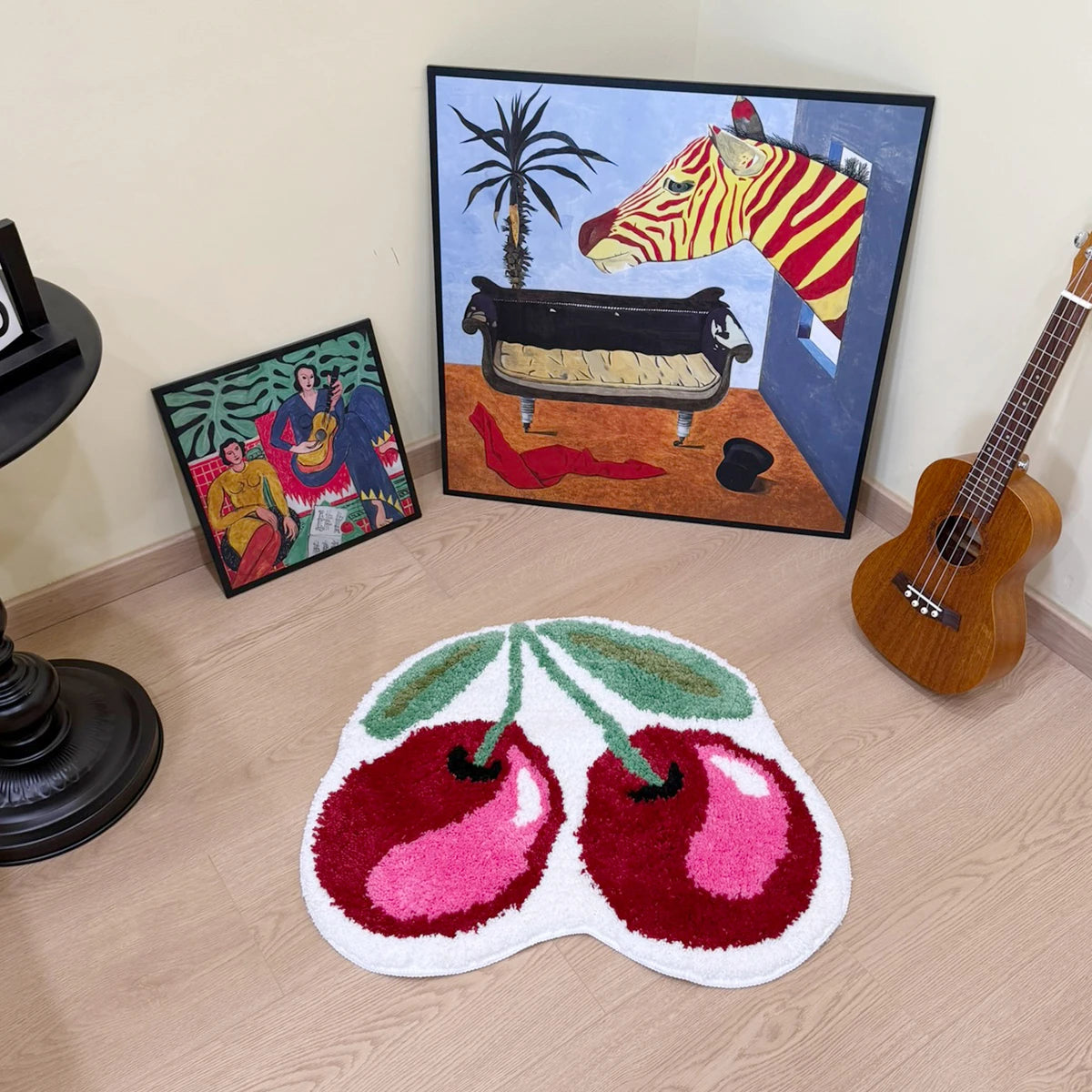 Cherry Shaped Tufted Rug, 3D Fluffy Soft Carpet, Cute Fruit Themed Floor Mat for Bedroom Living Room Non-Slip Home Decor