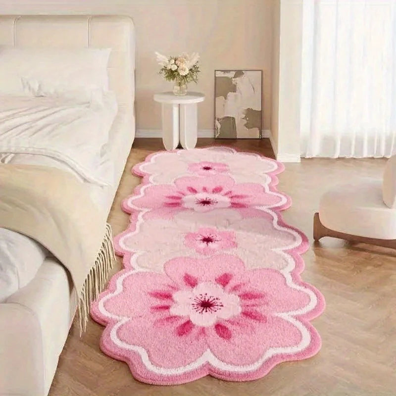 Flower Pattern Bedroom Decor Pink Carpet Thick Plush Bedside Floor Mat Irregular Shapes Carpets for Living Room Fluffy Soft Rug