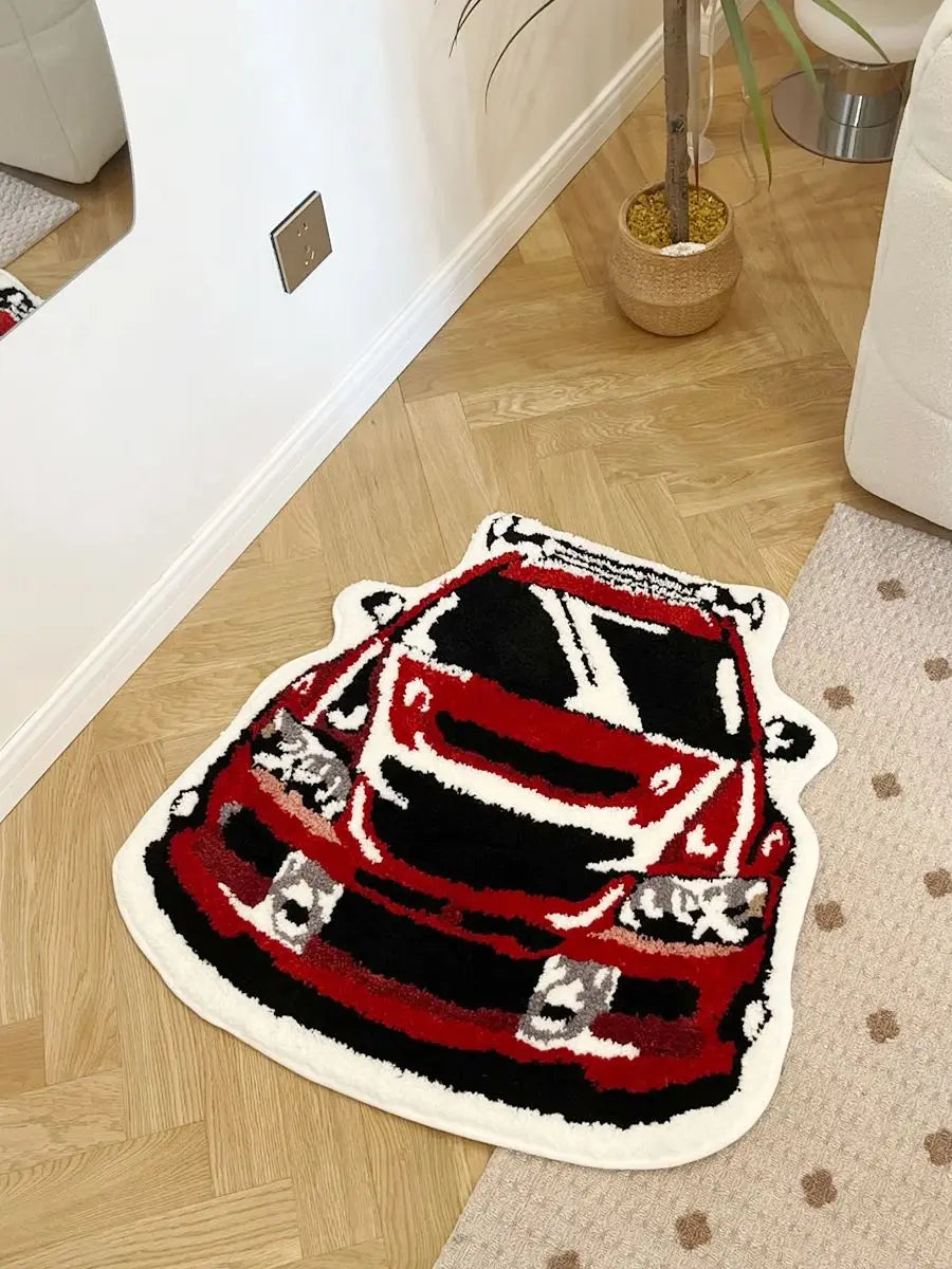 LAKEA Red Enthusiast Racing Car Shaped Tufting Rug Soft Tufted An-slip Floormat Feet Mat Carpet Entrance Doormats Absorbent