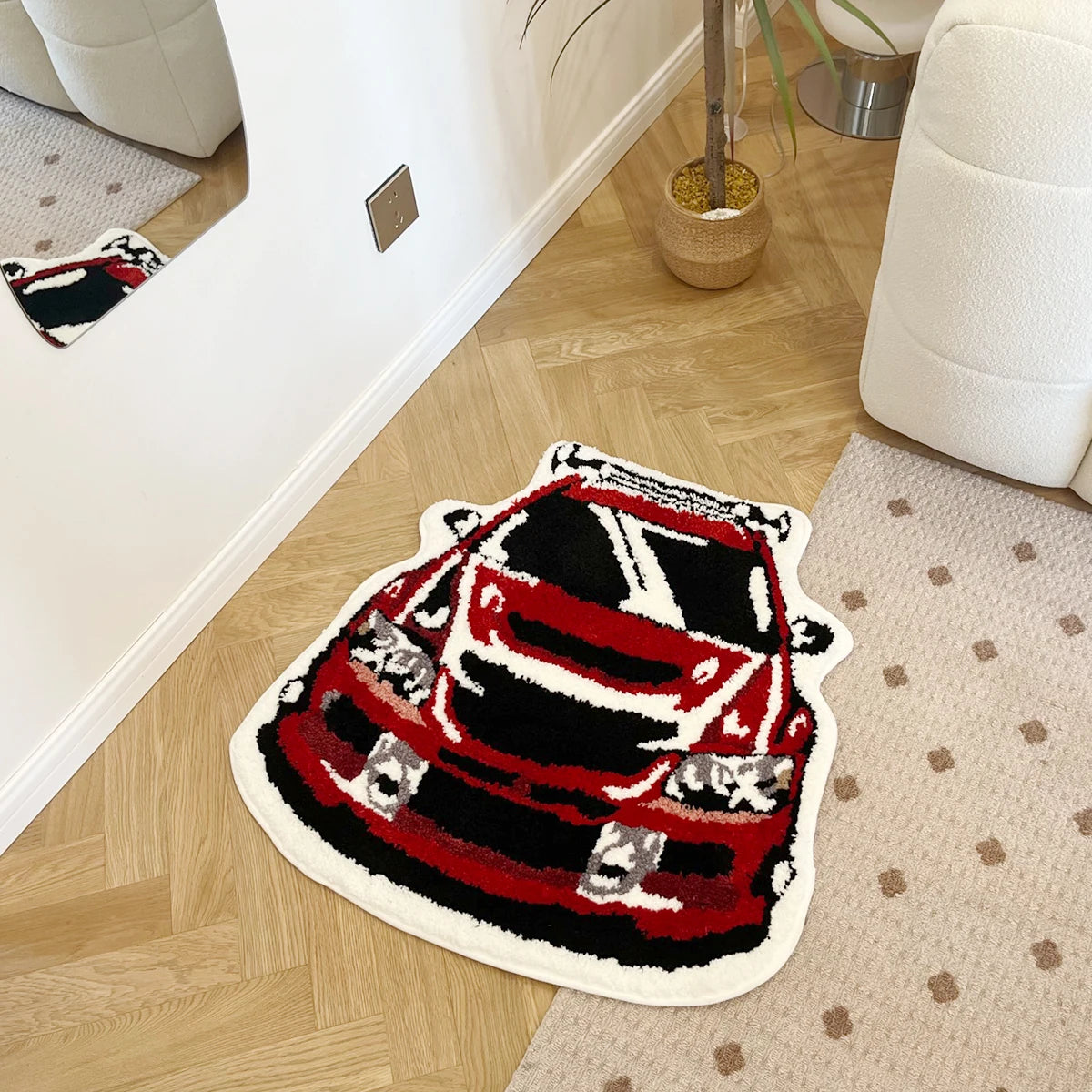 LAKEA Red Enthusiast Racing Car Shaped Tufting Rug Soft Tufted An-slip Floormat Feet Mat Carpet Entrance Doormats Absorbent