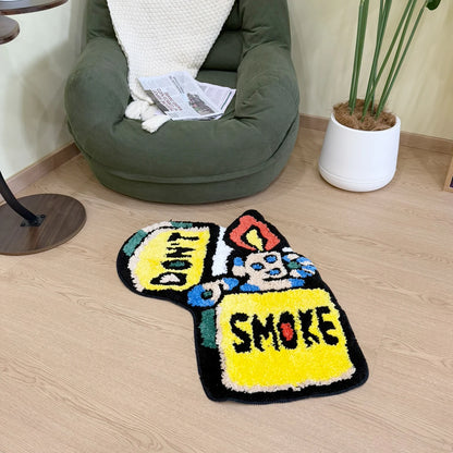 Yellow "DON'T SMOKE" Character Tufted Rug, Trendy Graphic Home Decor, Non-Slip Floor Mat for Bedroom Living Room