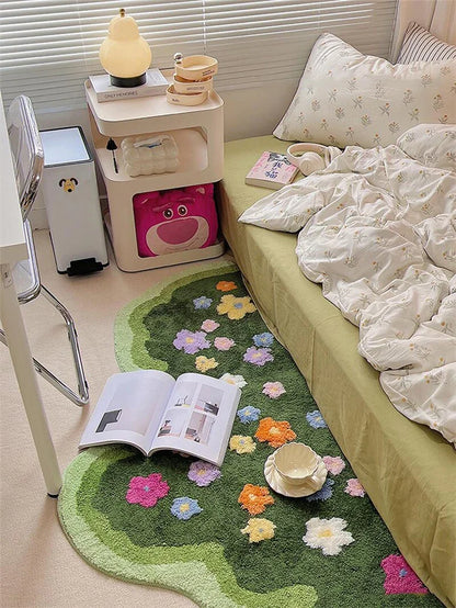 Floral Tufted Carpet Garden Green Style Carpet Soft Pile Sofa Rug Anti-slip Indoor Floor Footer Bedroom Bedside Footer