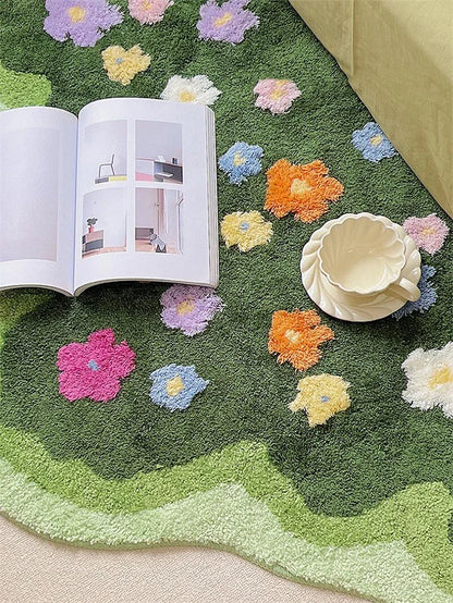 Floral Tufted Carpet Garden Green Style Carpet Soft Pile Sofa Rug Anti-slip Indoor Floor Footer Bedroom Bedside Footer