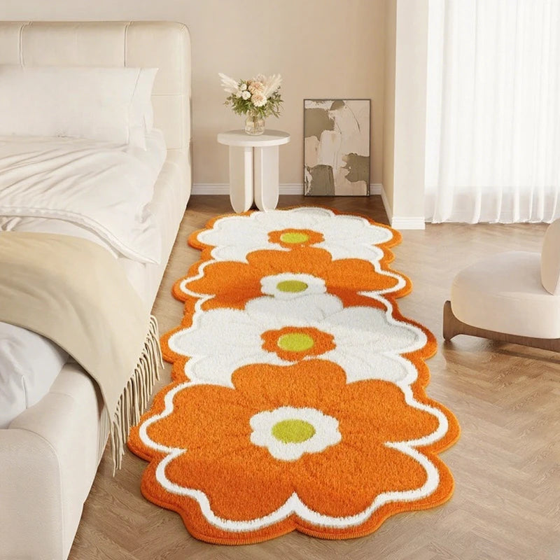 Flower Pattern Bedroom Decor Pink Carpet Thick Plush Bedside Floor Mat Irregular Shapes Carpets for Living Room Fluffy Soft Rug