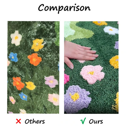 Floral Tufted Carpet Garden Green Style Carpet Soft Pile Sofa Rug Anti-slip Indoor Floor Footer Bedroom Bedside Footer