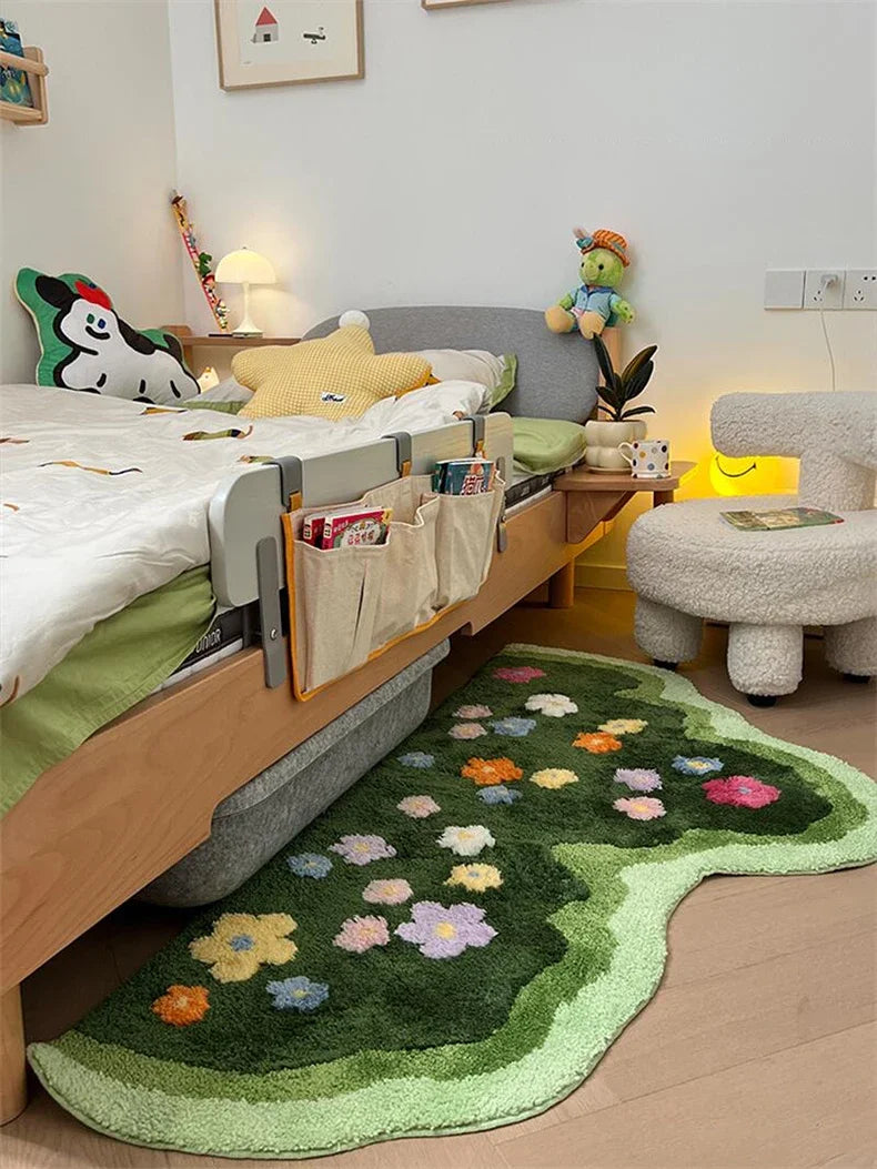 Floral Tufted Carpet Garden Green Style Carpet Soft Pile Sofa Rug Anti-slip Indoor Floor Footer Bedroom Bedside Footer