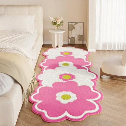 Flower Pattern Bedroom Decor Pink Carpet Thick Plush Bedside Floor Mat Irregular Shapes Carpets for Living Room Fluffy Soft Rug