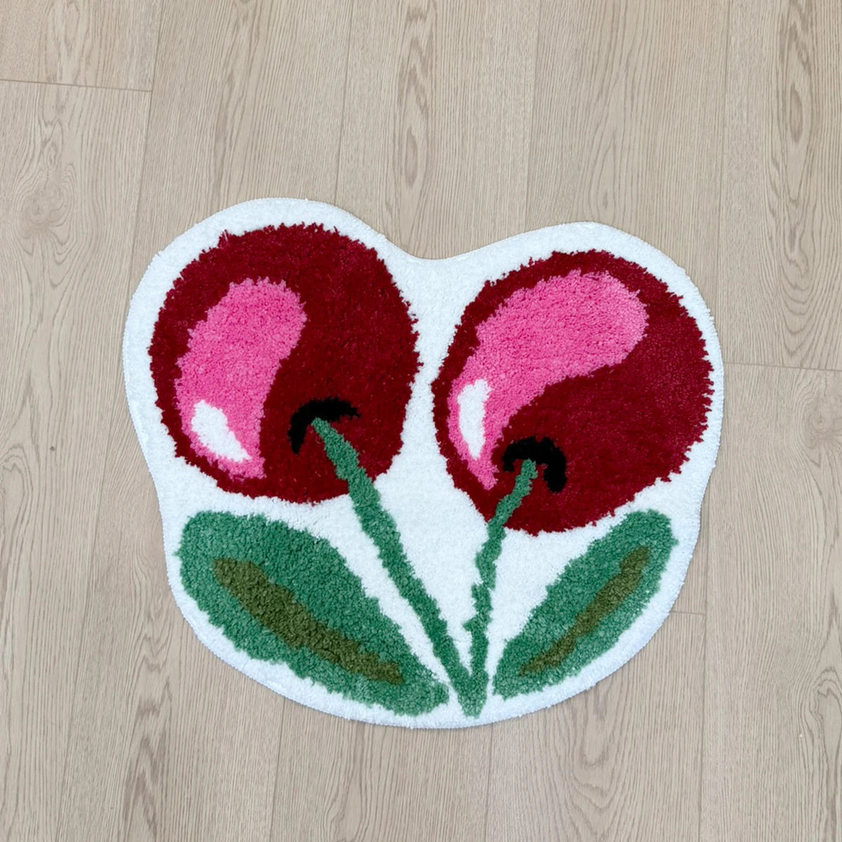 Cherry Shaped Tufted Rug, 3D Fluffy Soft Carpet, Cute Fruit Themed Floor Mat for Bedroom Living Room Non-Slip Home Decor