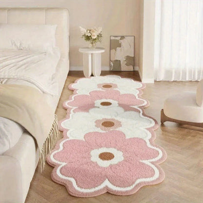 Flower Pattern Bedroom Decor Pink Carpet Thick Plush Bedside Floor Mat Irregular Shapes Carpets for Living Room Fluffy Soft Rug