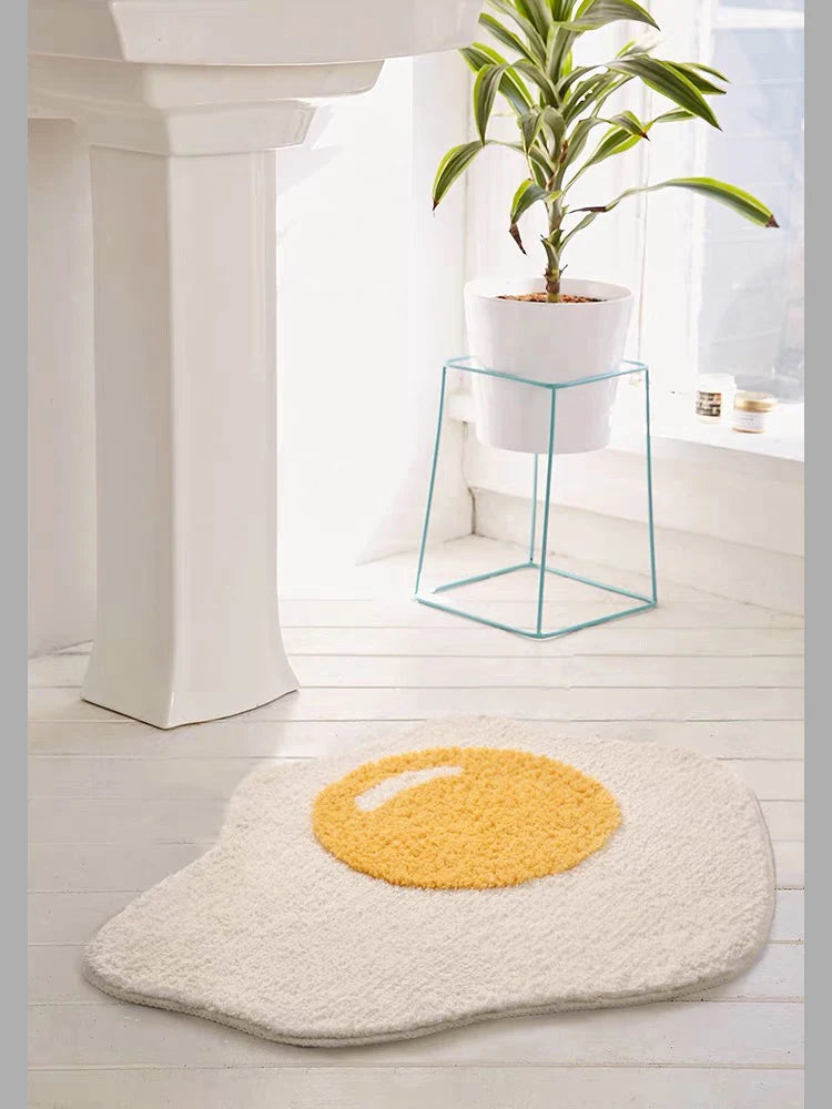 VIKAMA Cartoon Poached Egg Carpet Bedside Blanket Absorbent Bathroom Floor Mat Living Room Sofa Coffee Table Rug Home Decoration