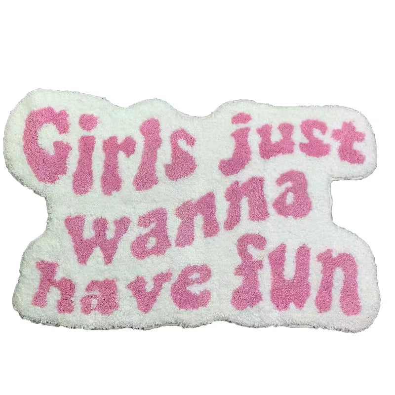 50X80Cm Irregular Shaped Pink Letters Individual Aesthetic Design Carpet Flocked Soft Room Door Mat Rug Three Styles Bedside Rug