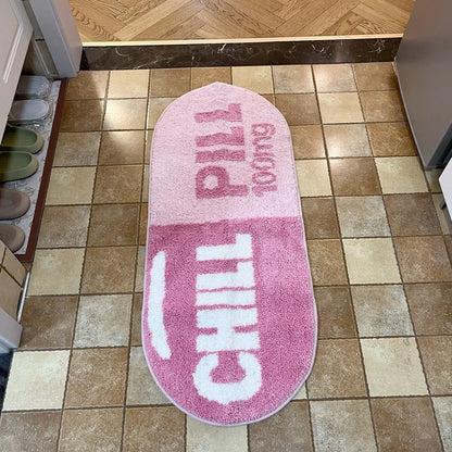 Chill Pill Custom Rug Oval Tufted Rug Bath Mat Door Floor Mat Pink Home Decor Carpet Camping Mat Waterproof Anti-Slip