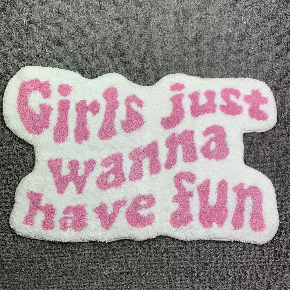 50X80Cm Irregular Shaped Pink Letters Individual Aesthetic Design Carpet Flocked Soft Room Door Mat Rug Three Styles Bedside Rug