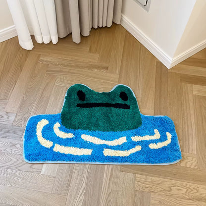 Frog Tufted Rug Funny Thickened Non Slip Foot Mat Hallway Porch Area Rug for Home Livingroom Door Mats Bathroom Rug Carpet