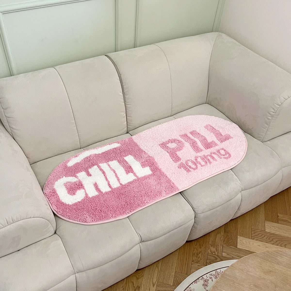 Chill Pill Custom Rug Oval Tufted Rug Bath Mat Door Floor Mat Pink Home Decor Carpet Camping Mat Waterproof Anti-Slip